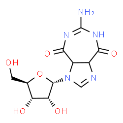 ChemSpider 2D Image | 6-Amino-1-(alpha-D-ribofuranosyl)-3a,8a-dihydroimidazo[4,5-e][1,3]diazepine-4,8(1H,5H)-dione | C11H15N5O6