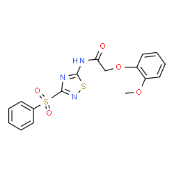 ChemSpider 2D Image | 2-(2-Methoxyphenoxy)-N-[3-(phenylsulfonyl)-1,2,4-thiadiazol-5-yl]acetamide | C17H15N3O5S2