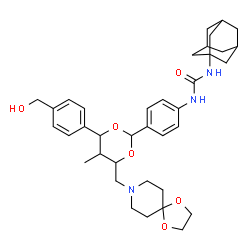ChemSpider 2D Image | 1-Adamantan-1-yl-3-(4-{4-(1,4-dioxa-8-azaspiro[4.5]dec-8-ylmethyl)-6-[4-(hydroxymethyl)phenyl]-5-methyl-1,3-dioxan-2-yl}phenyl)urea | C37H49N3O6