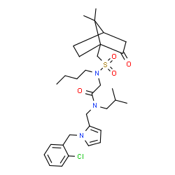 ChemSpider 2D Image | N~2~-Butyl-N-{[1-(2-chlorobenzyl)-1H-pyrrol-2-yl]methyl}-N~2~-{[(7,7-dimethyl-2-oxobicyclo[2.2.1]hept-1-yl)methyl]sulfonyl}-N-isobutylglycinamide | C32H46ClN3O4S
