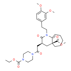 ChemSpider 2D Image | Methyl (3S,4aS)-1-[2-(3,4-dimethoxyphenyl)ethyl]-3-{2-[4-(ethoxycarbonyl)-1-piperazinyl]-2-oxoethyl}-2-oxo-1,2,3,4,5,6,7,8-octahydro-4aH-cyclohepta[b]pyridine-4a-carboxylate | C31H43N3O8