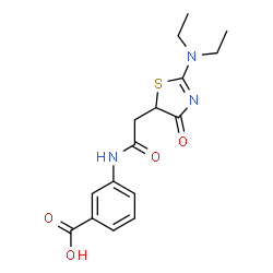 ChemSpider 2D Image | 3-({[2-(Diethylamino)-4-oxo-4,5-dihydro-1,3-thiazol-5-yl]acetyl}amino)benzoic acid | C16H19N3O4S