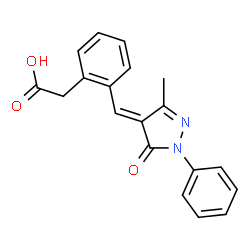ChemSpider 2D Image | {2-[(E)-(3-Methyl-5-oxo-1-phenyl-1,5-dihydro-4H-pyrazol-4-ylidene)methyl]phenyl}acetic acid | C19H16N2O3
