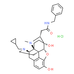 ChemSpider 2D Image | N-Benzyl-2-[(1S,2S,6R,14R,15R,16R)-5-(cyclopropylmethyl)-11,15-dihydroxy-17-methyl-13-oxa-5,17-diazahexacyclo[13.2.2.1~2,8~.0~1,6~.0~2,14~.0~12,20~]icosa-8(20),9,11-trien-16-yl]acetamide hydrochloride
 (1:1) | C31H38ClN3O4