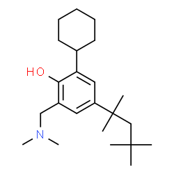 ChemSpider 2D Image | 2-Cyclohexyl-6-[(dimethylamino)methyl]-4-(2,4,4-trimethyl-2-pentanyl)phenol | C23H39NO