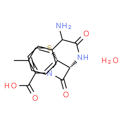 ChemSpider 2D Image | (6R,7R)-7-{[Amino(phenyl)acetyl]amino}-3-methyl-8-oxo-5-thia-1-azabicyclo[4.2.0]oct-2-ene-2-carboxylic acid hydrate (1:1) | C16H19N3O5S