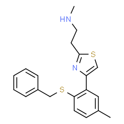ChemSpider 2D Image | 2-{4-[2-(Benzylsulfanyl)-5-methylphenyl]-1,3-thiazol-2-yl}-N-methylethanamine | C20H22N2S2
