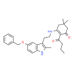 ChemSpider 2D Image | 3-({2-[5-(Benzyloxy)-2-methyl-1H-indol-3-yl]ethyl}amino)-2-butyryl-5,5-dimethyl-2-cyclohexen-1-one | C30H36N2O3