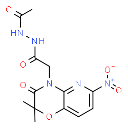 ChemSpider 2D Image | N'-Acetyl-2-(2,2-dimethyl-6-nitro-3-oxo-2,3-dihydro-4H-pyrido[3,2-b][1,4]oxazin-4-yl)acetohydrazide | C13H15N5O6