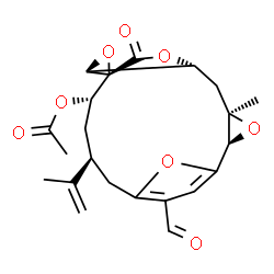 ChemSpider 2D Image | (1R,2S,4S,10R,12R,14R)-7-Formyl-4-isopropenyl-12-methyl-17-oxo-11,16,18,19-tetraoxapentacyclo[12.2.2.1~6,9~.0~1,15~.0~10,12~]nonadeca-6,8-dien-2-yl acetate | C22H24O8