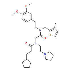 ChemSpider 2D Image | 3-Cyclopentyl-N-(2-{[2-(3,4-dimethoxyphenyl)ethyl][(3-methyl-2-thienyl)methyl]amino}-2-oxoethyl)-N-[2-(1-pyrrolidinyl)ethyl]propanamide | C32H47N3O4S