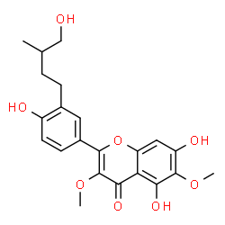 ChemSpider 2D Image | 5,7-Dihydroxy-2-[4-hydroxy-3-(4-hydroxy-3-methylbutyl)phenyl]-3,6-dimethoxy-4H-chromen-4-one | C22H24O8