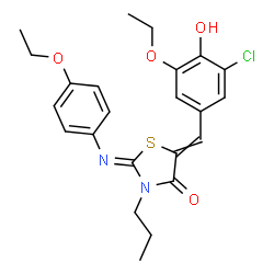 ChemSpider 2D Image | (2Z)-5-(3-Chloro-5-ethoxy-4-hydroxybenzylidene)-2-[(4-ethoxyphenyl)imino]-3-propyl-1,3-thiazolidin-4-one | C23H25ClN2O4S