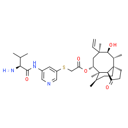 ChemSpider 2D Image | (1S,2R,3S,4S,6R,7R,8R,14R)-3-Hydroxy-2,4,7,14-tetramethyl-9-oxo-4-vinyltricyclo[5.4.3.0~1,8~]tetradec-6-yl {[5-(L-valylamino)-3-pyridinyl]sulfanyl}acetate | C32H47N3O5S