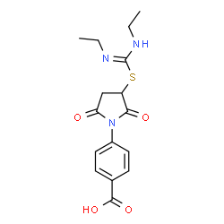ChemSpider 2D Image | 4-{3-[(N,N'-Diethylcarbamimidoyl)sulfanyl]-2,5-dioxo-1-pyrrolidinyl}benzoic acid | C16H19N3O4S
