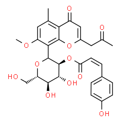 ChemSpider 2D Image | (1xi)-1,5-Anhydro-2-O-[(2Z)-3-(4-hydroxyphenyl)-2-propenoyl]-1-[7-methoxy-5-methyl-4-oxo-2-(2-oxopropyl)-4H-chromen-8-yl]-L-glucitol | C29H30O11