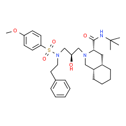 ChemSpider 2D Image | (3S,4aS,8aS)-2-[(2R)-2-Hydroxy-3-{[(4-methoxyphenyl)sulfonyl](2-phenylethyl)amino}propyl]-N-(2-methyl-2-propanyl)decahydro-3-isoquinolinecarboxamide | C32H47N3O5S
