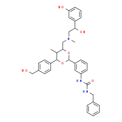 ChemSpider 2D Image | 1-Benzyl-3-(3-{4-({[2-hydroxy-2-(3-hydroxyphenyl)ethyl](methyl)amino}methyl)-6-[4-(hydroxymethyl)phenyl]-5-methyl-1,3-dioxan-2-yl}phenyl)urea | C36H41N3O6