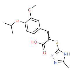 ChemSpider 2D Image | 3-(4-Isopropoxy-3-methoxyphenyl)-2-[(5-methyl-4H-1,2,4-triazol-3-yl)sulfanyl]acrylic acid | C16H19N3O4S