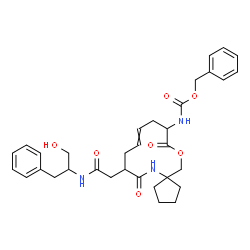 ChemSpider 2D Image | Benzyl (8-{2-[(1-hydroxy-3-phenyl-2-propanyl)amino]-2-oxoethyl}-7,14-dioxo-15-oxa-6-azaspiro[4.11]hexadec-10-en-13-yl)carbamate | C33H41N3O7