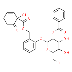 ChemSpider 2D Image | 2-[(2-O-Benzoylhexopyranosyl)oxy]benzyl 1-hydroxy-6-oxo-2-cyclohexene-1-carboxylate | C27H28O11
