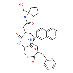 ChemSpider 2D Image | 11-Benzyl-6-(2-{[1-(hydroxymethyl)cyclopentyl]amino}-2-oxoethyl)-N-(2-naphthyl)-5,12-dioxo-1-oxa-4-azacyclododec-8-ene-3-carboxamide | C36H41N3O6