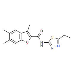ChemSpider 2D Image | N-(5-Ethyl-1,3,4-thiadiazol-2-yl)-3,5,6-trimethyl-1-benzofuran-2-carboxamide | C16H17N3O2S