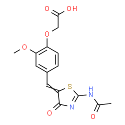 ChemSpider 2D Image | {4-[(2-Acetamido-4-oxo-1,3-thiazol-5(4H)-ylidene)methyl]-2-methoxyphenoxy}acetic acid | C15H14N2O6S