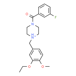 ChemSpider 2D Image | 1-(3-Ethoxy-4-methoxybenzyl)-4-(3-fluorobenzoyl)piperazin-1-ium | C21H26FN2O3