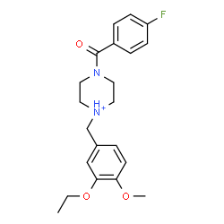 ChemSpider 2D Image | 1-(3-Ethoxy-4-methoxybenzyl)-4-(4-fluorobenzoyl)piperazin-1-ium | C21H26FN2O3