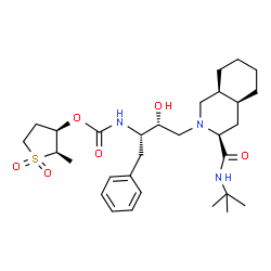 ChemSpider 2D Image | (2R,3R)-2-Methyl-1,1-dioxidotetrahydro-3-thiophenyl {(2S,3R)-3-hydroxy-4-[(3S,4aS,8aS)-3-[(2-methyl-2-propanyl)carbamoyl]octahydro-2(1H)-isoquinolinyl]-1-phenyl-2-butanyl}carbamate | C30H47N3O6S