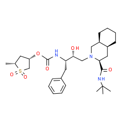 ChemSpider 2D Image | (3S,5R)-5-Methyl-1,1-dioxidotetrahydro-3-thiophenyl {(2S,3R)-3-hydroxy-4-[(3S,4aS,8aS)-3-[(2-methyl-2-propanyl)carbamoyl]octahydro-2(1H)-isoquinolinyl]-1-phenyl-2-butanyl}carbamate | C30H47N3O6S