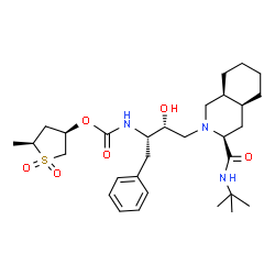 ChemSpider 2D Image | (3R,5S)-5-Methyl-1,1-dioxidotetrahydro-3-thiophenyl {(2S,3R)-3-hydroxy-4-[(3S,4aS,8aS)-3-[(2-methyl-2-propanyl)carbamoyl]octahydro-2(1H)-isoquinolinyl]-1-phenyl-2-butanyl}carbamate | C30H47N3O6S