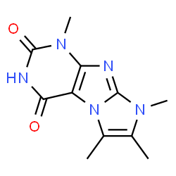 ChemSpider 2D Image | 1,6,7,8-Tetramethyl-1H-imidazo[2,1-f]purine-2,4(3H,8H)-dione | C11H13N5O2