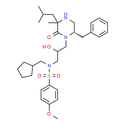 ChemSpider 2D Image | N-{3-[(6S)-6-Benzyl-3-isobutyl-3-methyl-2-oxo-1-piperazinyl]-2-hydroxypropyl}-N-(cyclopentylmethyl)-4-methoxybenzenesulfonamide | C32H47N3O5S