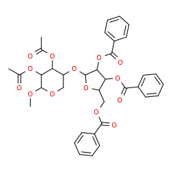 ChemSpider 2D Image | Methyl 2,3-di-O-acetyl-4-O-(2,3,5-tri-O-benzoylpentofuranosyl)pentopyranoside | C36H36O14