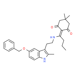 ChemSpider 2D Image | 2-[1-({2-[5-(Benzyloxy)-2-methyl-1H-indol-3-yl]ethyl}amino)butylidene]-5,5-dimethyl-1,3-cyclohexanedione | C30H36N2O3