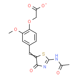 ChemSpider 2D Image | {4-[(2-Acetamido-4-oxo-1,3-thiazol-5(4H)-ylidene)methyl]-2-methoxyphenoxy}acetate | C15H13N2O6S