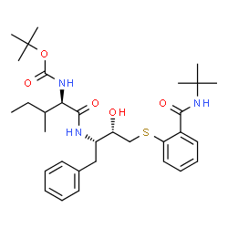 ChemSpider 2D Image | N-[(2S,3S)-3-Hydroxy-4-({2-[(2-methyl-2-propanyl)carbamoyl]phenyl}sulfanyl)-1-phenyl-2-butanyl]-N~2~-{[(2-methyl-2-propanyl)oxy]carbonyl}-D-isoleucinamide | C32H47N3O5S