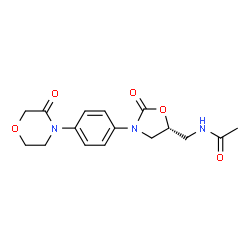 ChemSpider 2D Image | N-({(5R)-2-Oxo-3-[4-(3-oxo-4-morpholinyl)phenyl]-1,3-oxazolidin-5-yl}methyl)acetamide | C16H19N3O5
