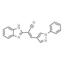ChemSpider 2D Image | (2E)-2-(1H-Benzimidazol-2-yl)-3-(1-phenyl-1H-pyrazol-4-yl)acrylonitrile | C19H13N5