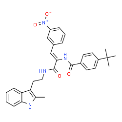 ChemSpider 2D Image | N-[(1Z)-3-{[2-(2-Methyl-1H-indol-3-yl)ethyl]amino}-1-(3-nitrophenyl)-3-oxo-1-propen-2-yl]-4-(2-methyl-2-propanyl)benzamide | C31H32N4O4