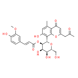 ChemSpider 2D Image | (1S)-1,5-Anhydro-2-O-[(2E)-3-(4-hydroxy-3-methoxyphenyl)-2-propenoyl]-1-[7-hydroxy-5-methyl-4-oxo-2-(2-oxopropyl)-4H-chromen-8-yl]-D-allitol | C29H30O12