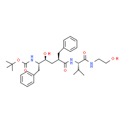 ChemSpider 2D Image | tert-butyl [(2S,3S,5R)-5-benzyl-3-hydroxy-6-({(2S)-1-[(2-hydroxyethyl)amino]-3-methyl-1-oxobutan-2-yl}amino)-6-oxo-1-phenylhexan-2-yl]carbamate | C31H45N3O6