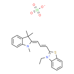 ChemSpider 2D Image | 3-Ethyl-2-[(1E,3Z)-3-(1,3,3-trimethyl-1,3-dihydro-2H-indol-2-ylidene)-1-propen-1-yl]-1,3-benzothiazol-3-ium perchlorate | C23H25ClN2O4S