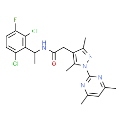 ChemSpider 2D Image | N-[1-(2,6-Dichloro-3-fluorophenyl)ethyl]-2-[1-(4,6-dimethyl-2-pyrimidinyl)-3,5-dimethyl-1H-pyrazol-4-yl]acetamide | C21H22Cl2FN5O