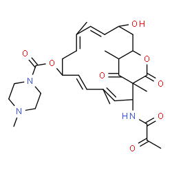 ChemSpider 2D Image | 13-Hydroxy-1,4,10,19-tetramethyl-17,18-dioxo-2-(pyruvoylamino)-16-oxabicyclo[13.2.2]nonadeca-3,5,9,11-tetraen-7-yl 4-methyl-1-piperazinecarboxylate | C31H43N3O8