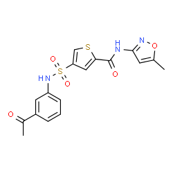 ChemSpider 2D Image | 4-[(3-Acetylphenyl)sulfamoyl]-N-(5-methyl-1,2-oxazol-3-yl)-2-thiophenecarboxamide | C17H15N3O5S2