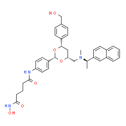 ChemSpider 2D Image | N-Hydroxy-N'-{4-[(2R,4S,6R)-4-[4-(hydroxymethyl)phenyl]-6-({methyl[(1R)-1-(2-naphthyl)ethyl]amino}methyl)-1,3-dioxan-2-yl]phenyl}pentanediamide | C36H41N3O6