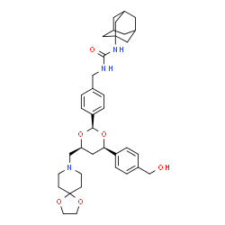 ChemSpider 2D Image | 1-Adamantan-1-yl-3-(4-{(2S,4S,6R)-4-(1,4-dioxa-8-azaspiro[4.5]dec-8-ylmethyl)-6-[4-(hydroxymethyl)phenyl]-1,3-dioxan-2-yl}benzyl)urea | C37H49N3O6